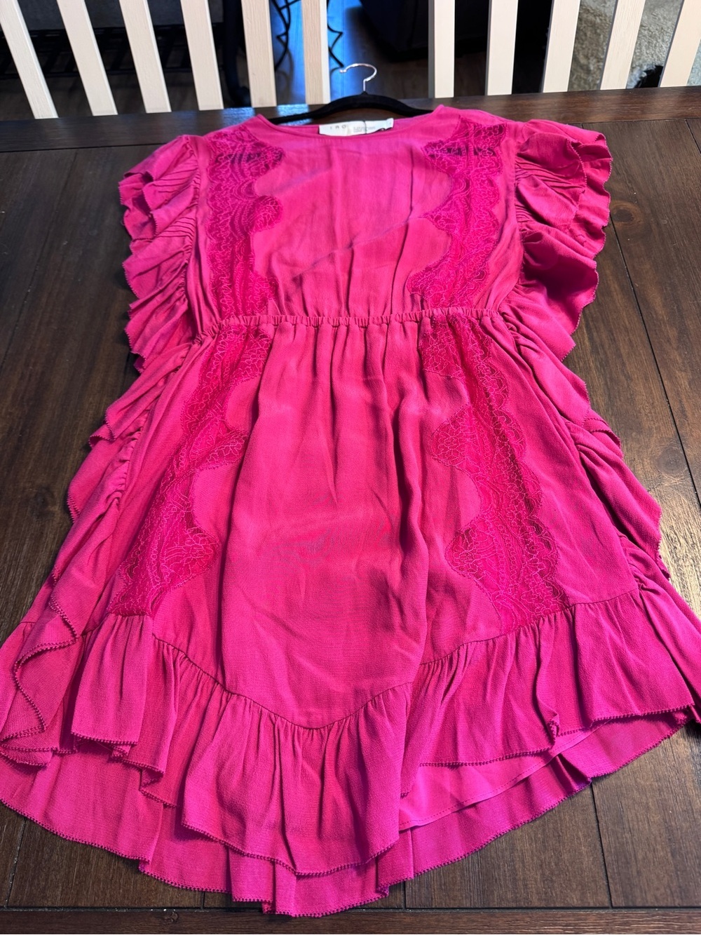 IRO Zestful Fuchsia Lace Ruffle Mini Dress Silk Feel Size 36 Small NWT - Picture 8 of 13